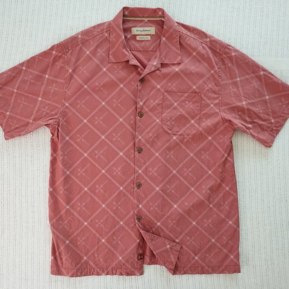 Tommy Bahama Rhumba Dobby Camp Men's Button-Up S/S Shirt - Shellrossa - LG (VGC)